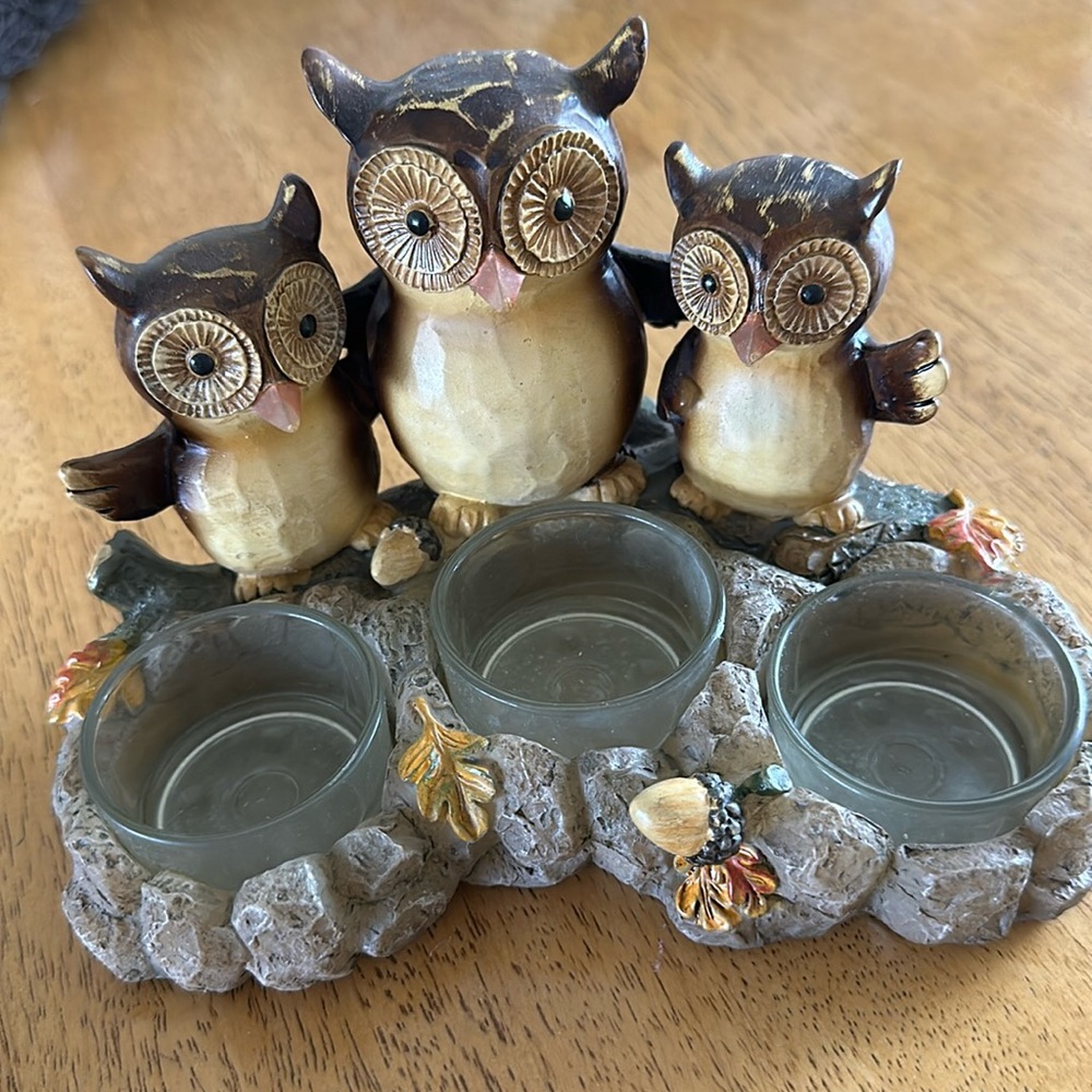 Yankee Candle Fall Triple Owl Tea Light Candle Holder